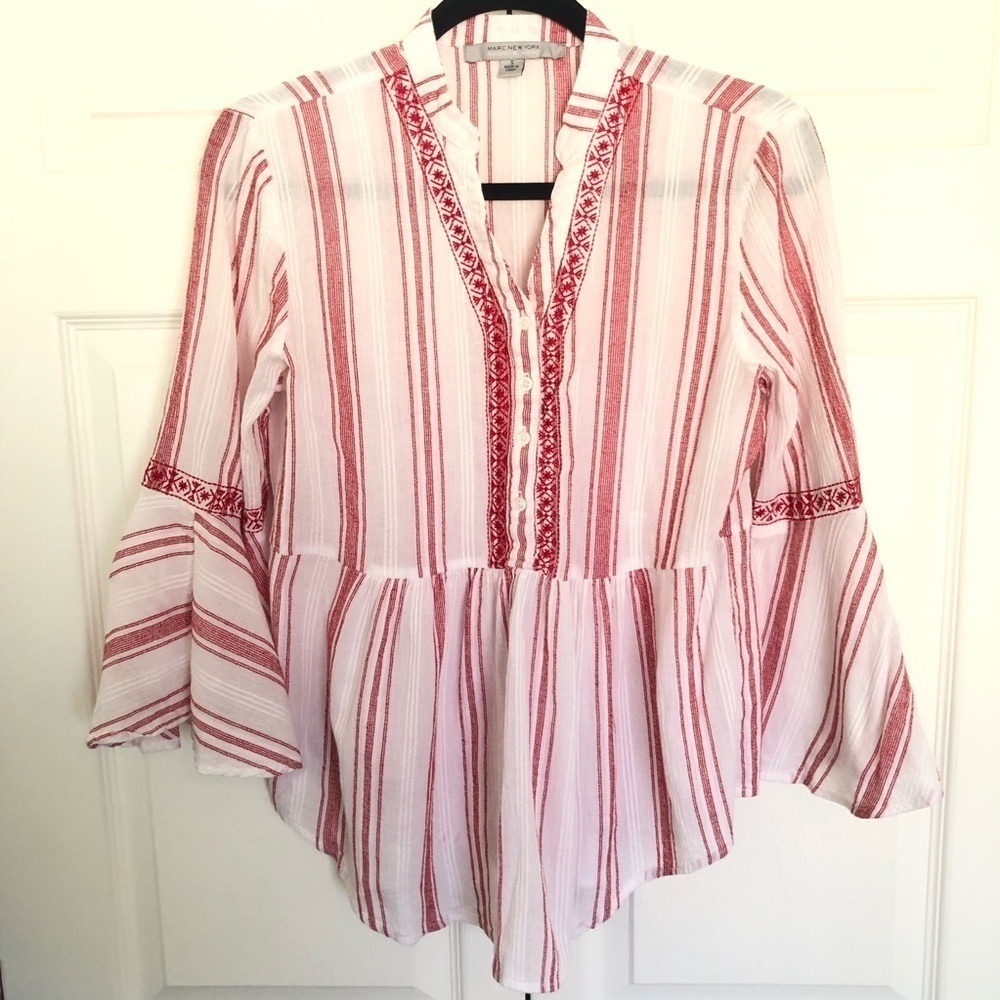 Red and White Striped Marc New York Blouse Size S
